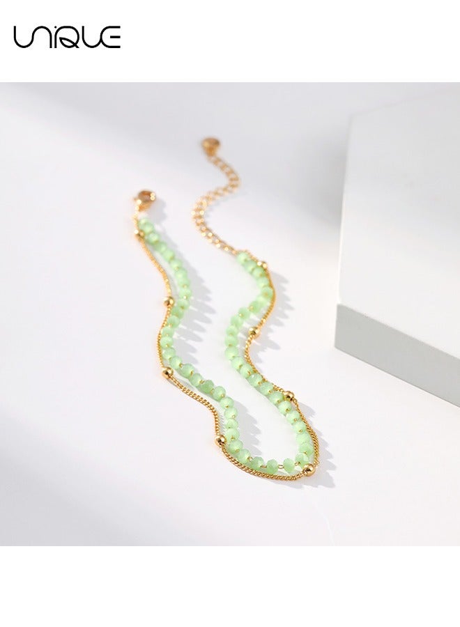 يونيك خلخال - خلخال مزدوج خرز - خلخال مطرز بالفيروز - بسيط وأنيق - خلخال جديد - نساء - Image 4