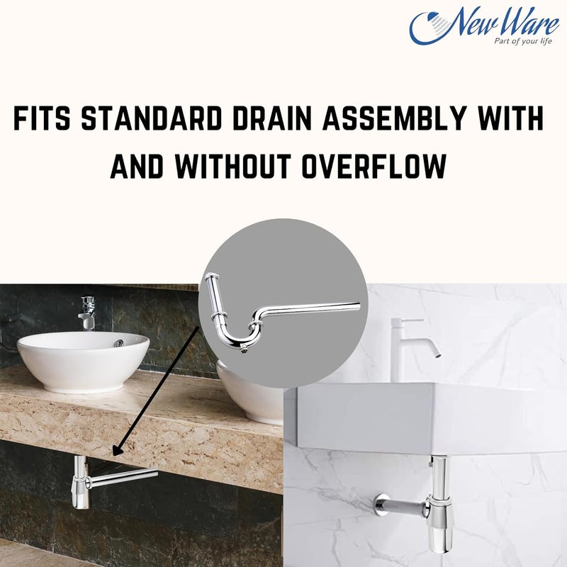 NEW WARE ® مصيدة زجاجة نوع P لمغاسل الحمام والمطبخ - مطلي بالكروم - Image 2