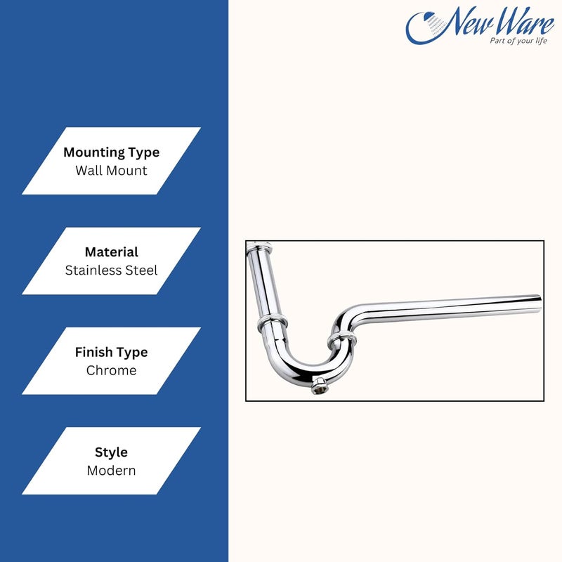 NEW WARE ® مصيدة زجاجة نوع P لمغاسل الحمام والمطبخ - مطلي بالكروم - Image 5