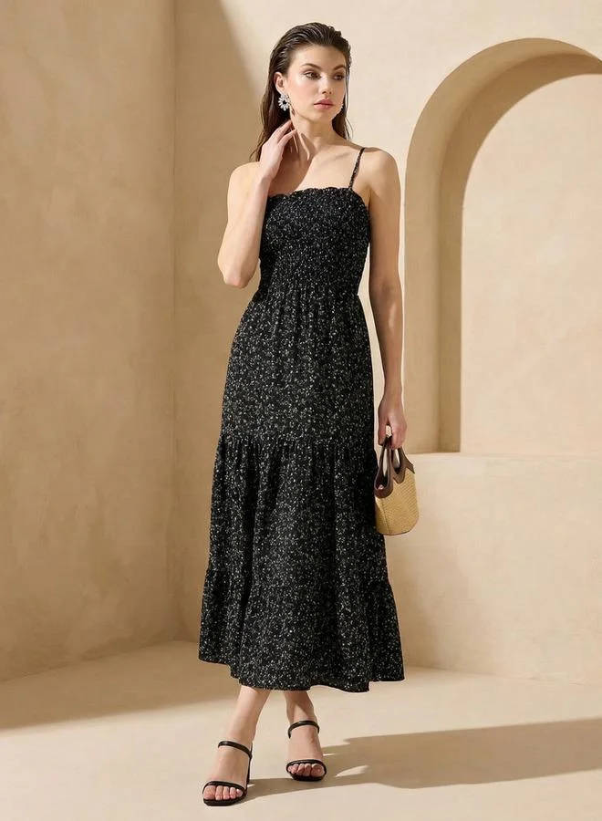 سبلاش فيڤ Floral Print Tiered Women Dress with Smocked Detail