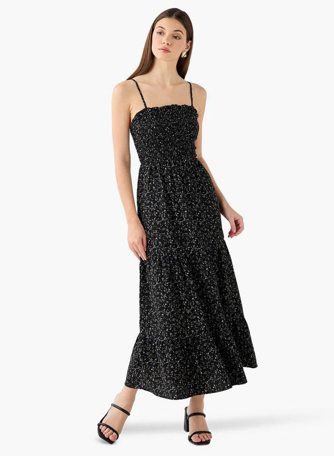 Splash FAV Floral Print Tiered Women Dress with Smocked Detail