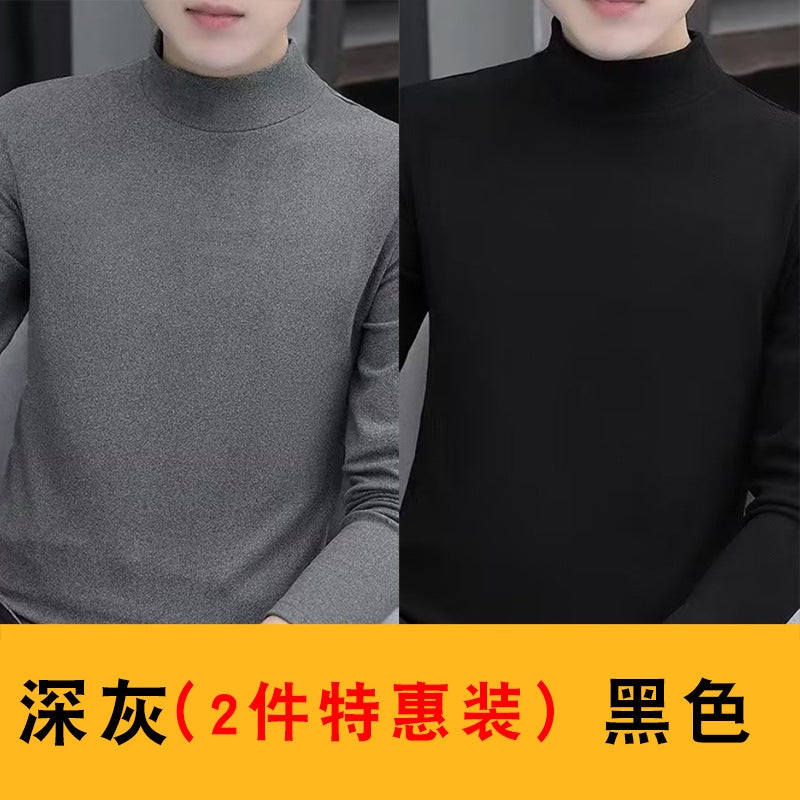 Double-Sided Velvet Winter Bottoming Shirt Men'S Long-Sleeved T-Shirt 2023 New Mid-Collar Half Turtleneck Warm Top - Image 1