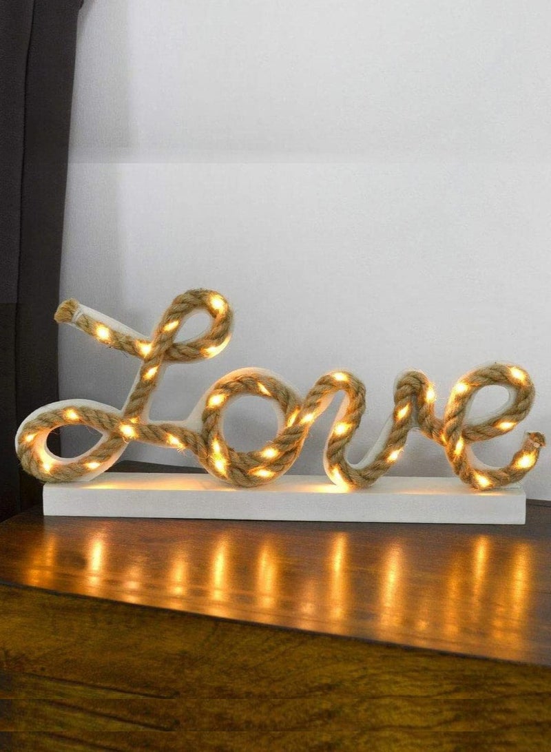 Salla LOVE Light Up Sign Rope Writing White Wood with Yellow LED Lights Valentine’s Gift 30x13cm - Image 2