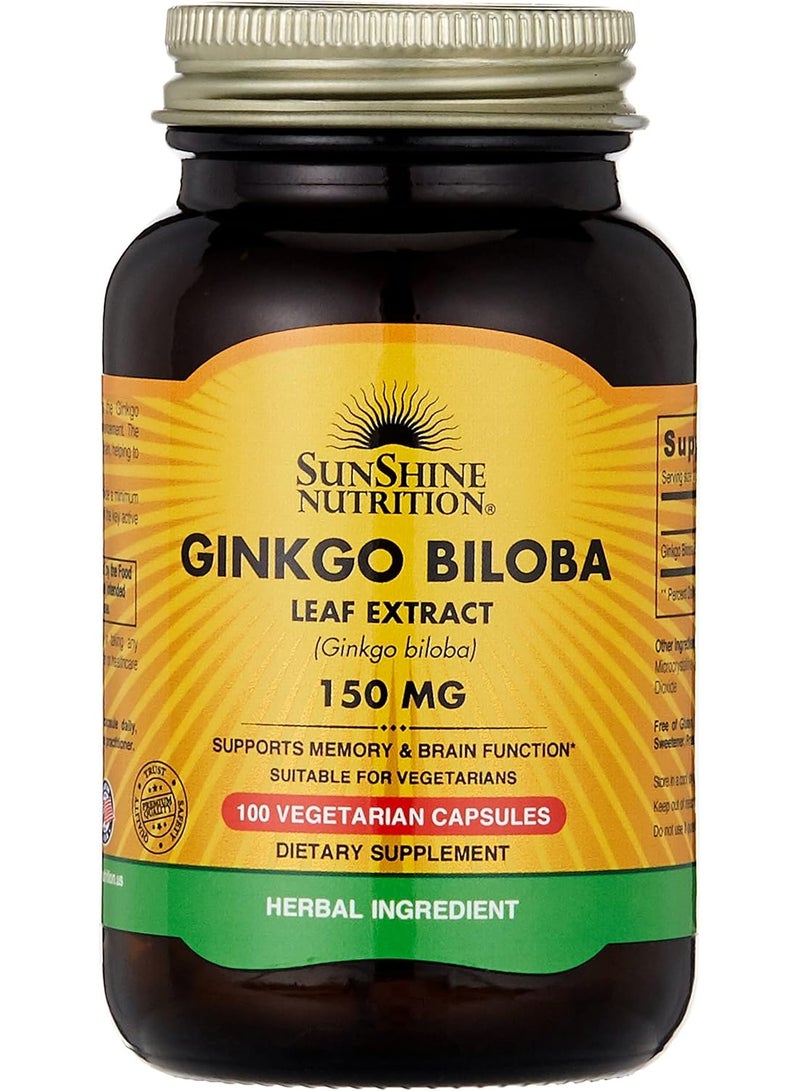 سنشاين نيوترشن مستخلص أوراق الجنكة بيلوبا، 150 ملغ، 100 كبسولة - Image 1