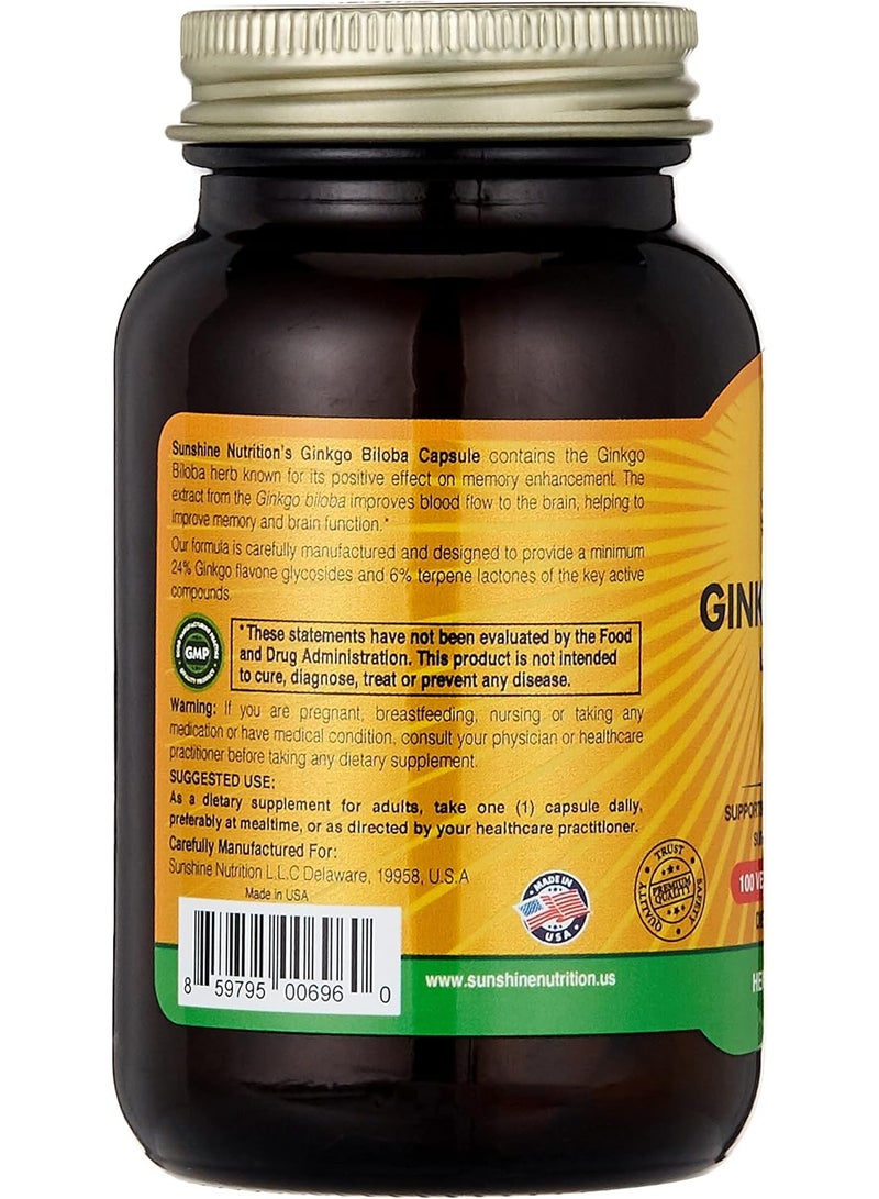 سنشاين نيوترشن مستخلص أوراق الجنكة بيلوبا، 150 ملغ، 100 كبسولة - Image 2