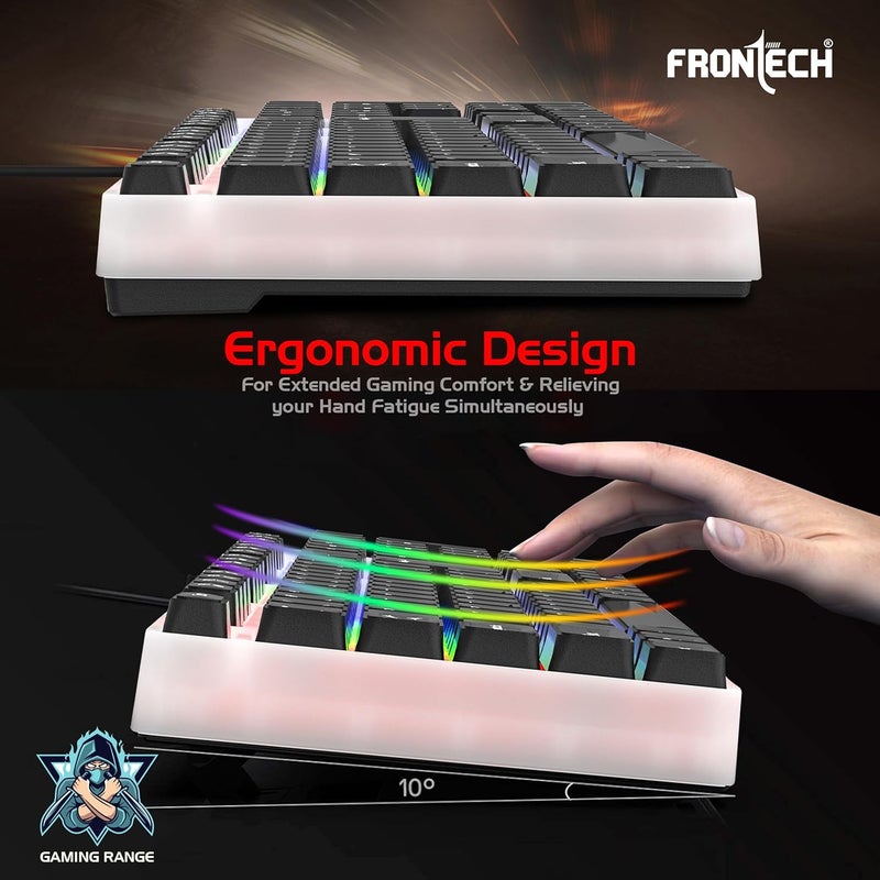 FRONTECH Wired Gaming Keyboard with 104 Keys | Rainbow Backlight Effect | Membrane Keys with Retractable Stands | USB Plug & Play | Ergonomic Design | Easy to Use (KB-0042, White & Black) - Image 4