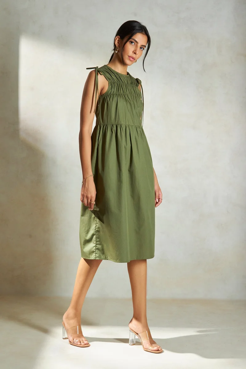 Virgio Virgio Cotton Ruched A-Line Dress