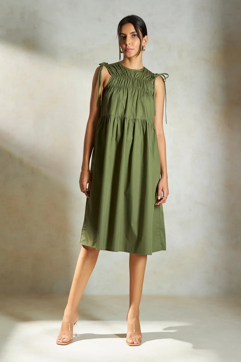 Virgio Virgio Cotton Ruched A-Line Dress