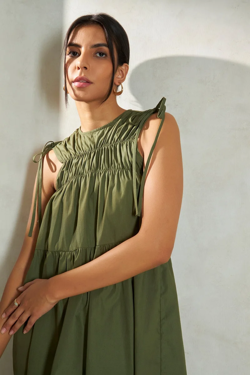 Virgio Virgio Cotton Ruched A-Line Dress
