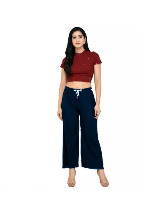 No brands المرأة مطوي عارضة واسعة الساق الكتان بنطلون مريح مرونة عالية الخصر بانت KU305 - Image 3