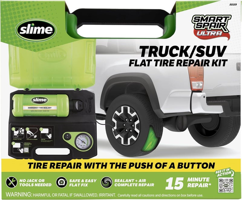 Slime 50159 Flat Tire Repair Kit, Smart Spair Ultra, All-in-one Solution, Repairs and Inflates, Truck/SUV, 15 Min Fix - Image 1