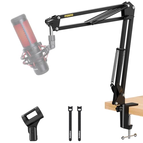 MAONO Boom Arm Microphone Stand Adjustable Metal Suspension Mic Boom Arm for Podcast Gaming Streaming Recordingwith Desk Clamp and 38 to 58 Screw AdapterMax Load 1KG BA20 Black - Image 1