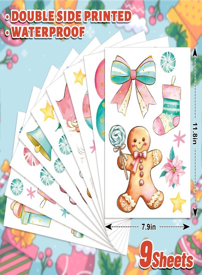 Whaline 9 Sheets Vintage Christmas Window Cling Stickers Pink Gingerbread Santa Snowman Reusable Window Decals Xmas Watercolor Windows Decoration for Winter Party Home Office Classroom - Image 2