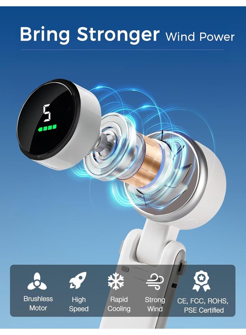 BlueFire Bladeless Handheld Fan with 5-Speed Turbo Cooling | 5000mAh USB Rechargeable Portable Mini Fan with Digital Display & 11H Max Runtime | Quiet Brushless Motor, Neck/Desk/Wall Mount | Safe Personal Cooling for Travel, Office & Outdoor Use - Image 2