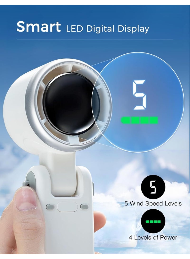 BlueFire Bladeless Handheld Fan with 5-Speed Turbo Cooling | 5000mAh USB Rechargeable Portable Mini Fan with Digital Display & 11H Max Runtime | Quiet Brushless Motor, Neck/Desk/Wall Mount | Safe Personal Cooling for Travel, Office & Outdoor Use - Image 5