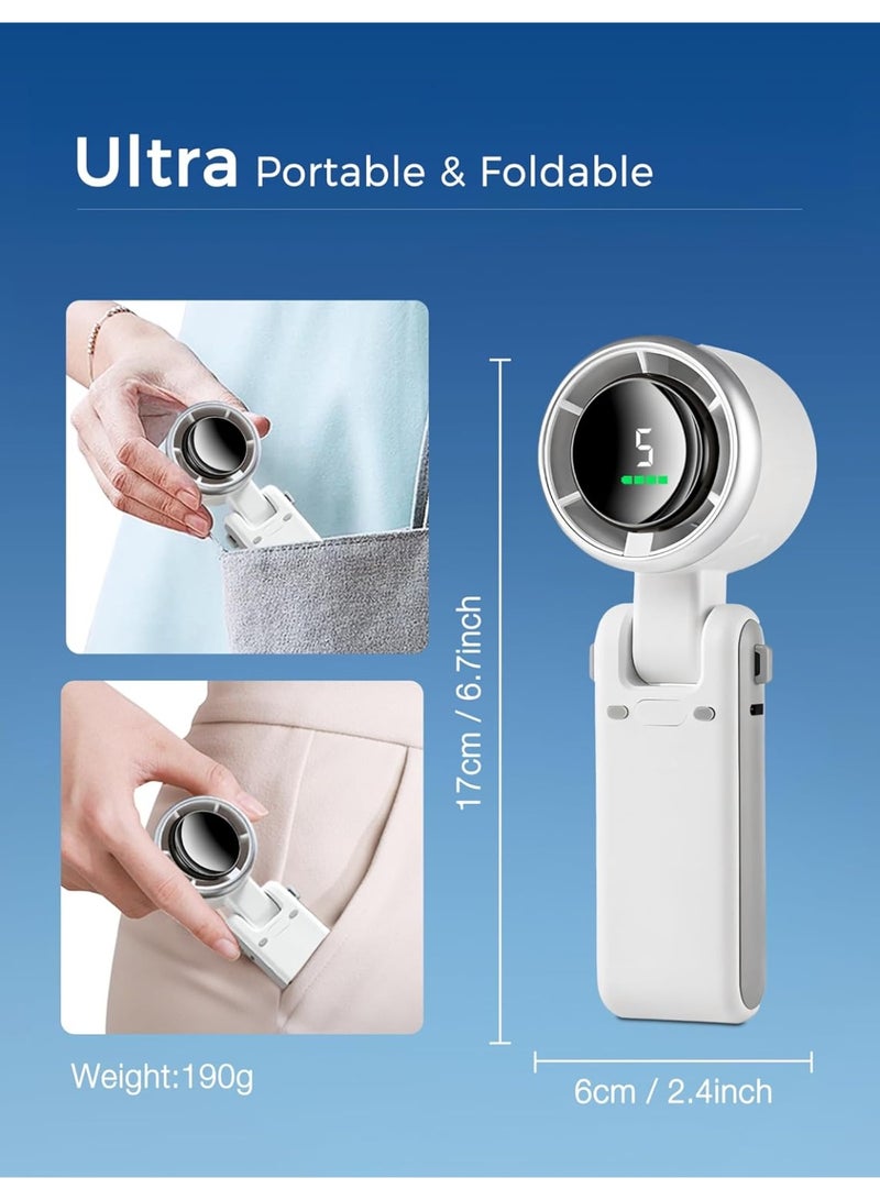 BlueFire Bladeless Handheld Fan with 5-Speed Turbo Cooling | 5000mAh USB Rechargeable Portable Mini Fan with Digital Display & 11H Max Runtime | Quiet Brushless Motor, Neck/Desk/Wall Mount | Safe Personal Cooling for Travel, Office & Outdoor Use - Image 3