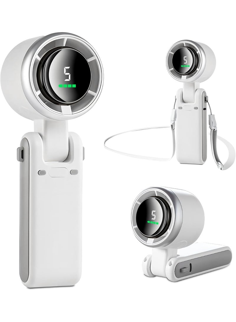 BlueFire Bladeless Handheld Fan with 5-Speed Turbo Cooling | 5000mAh USB Rechargeable Portable Mini Fan with Digital Display & 11H Max Runtime | Quiet Brushless Motor, Neck/Desk/Wall Mount | Safe Personal Cooling for Travel, Office & Outdoor Use - Image 1