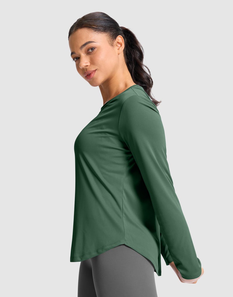 SANTINY Lightweight Long Sleeve Workout Tops for Women Breathable Gym Yoga Athletic Running Hiking Top UPF 50+ Sun Shirts (Green_S) - Image 4