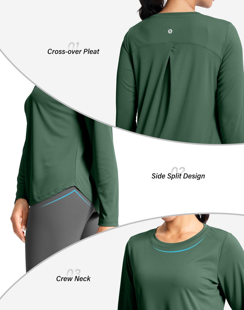 SANTINY Lightweight Long Sleeve Workout Tops for Women Breathable Gym Yoga Athletic Running Hiking Top UPF 50+ Sun Shirts (Green_S) - Image 5
