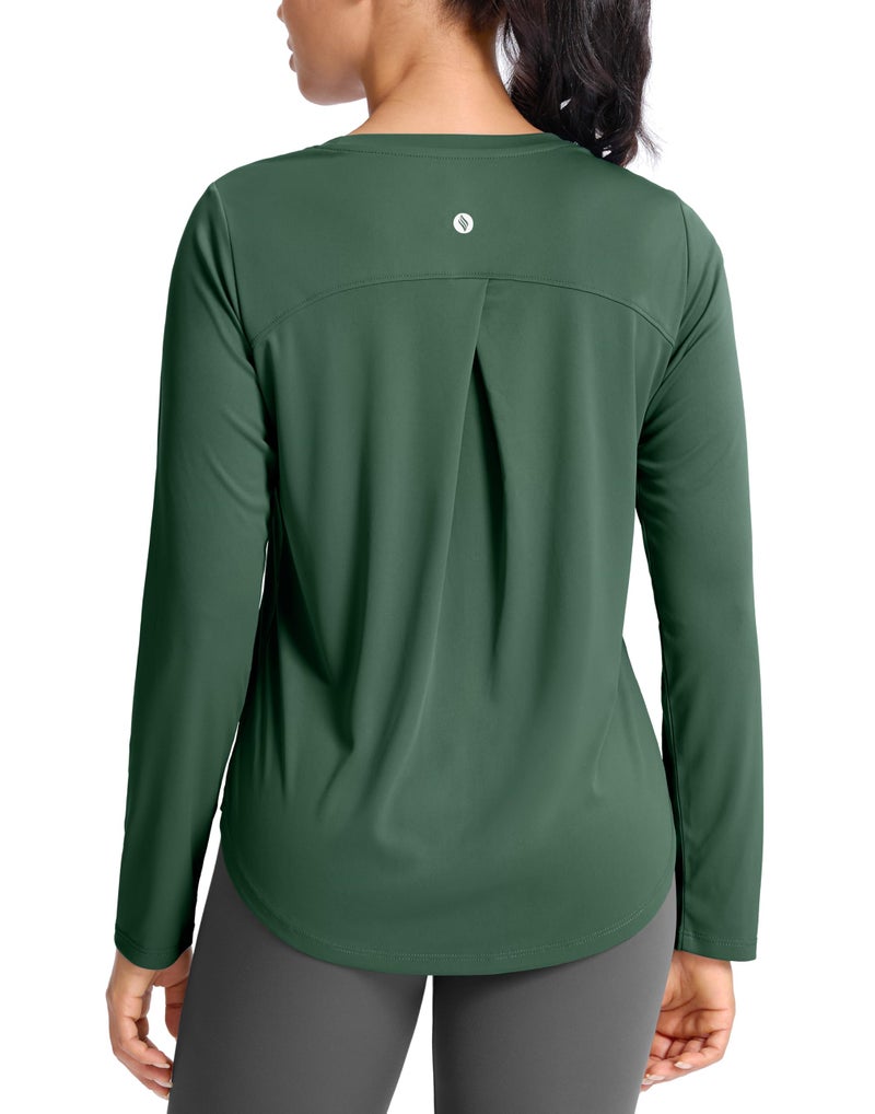 SANTINY Lightweight Long Sleeve Workout Tops for Women Breathable Gym Yoga Athletic Running Hiking Top UPF 50+ Sun Shirts (Green_S) - Image 1