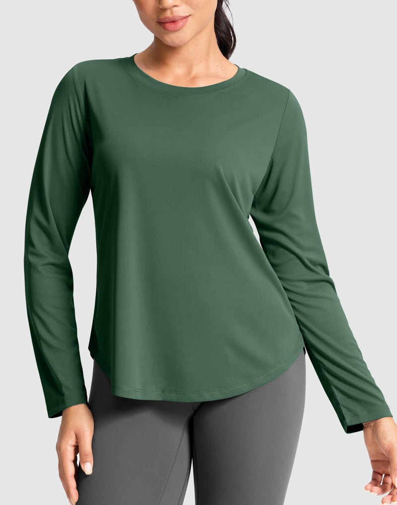 SANTINY Lightweight Long Sleeve Workout Tops for Women Breathable Gym Yoga Athletic Running Hiking Top UPF 50+ Sun Shirts (Green_S) - Image 2