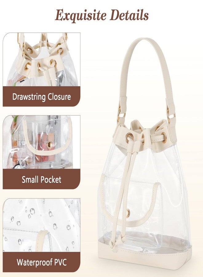 MoKo Clear Bag for Stadium Events, Large Capacity Bucket Bag with Drawstring Closure, Clear Crossbody Bags for Women, Waterproof Bucket Purse for Sports Event, Concert, Music Festival, Shopping, Beach - Image 4