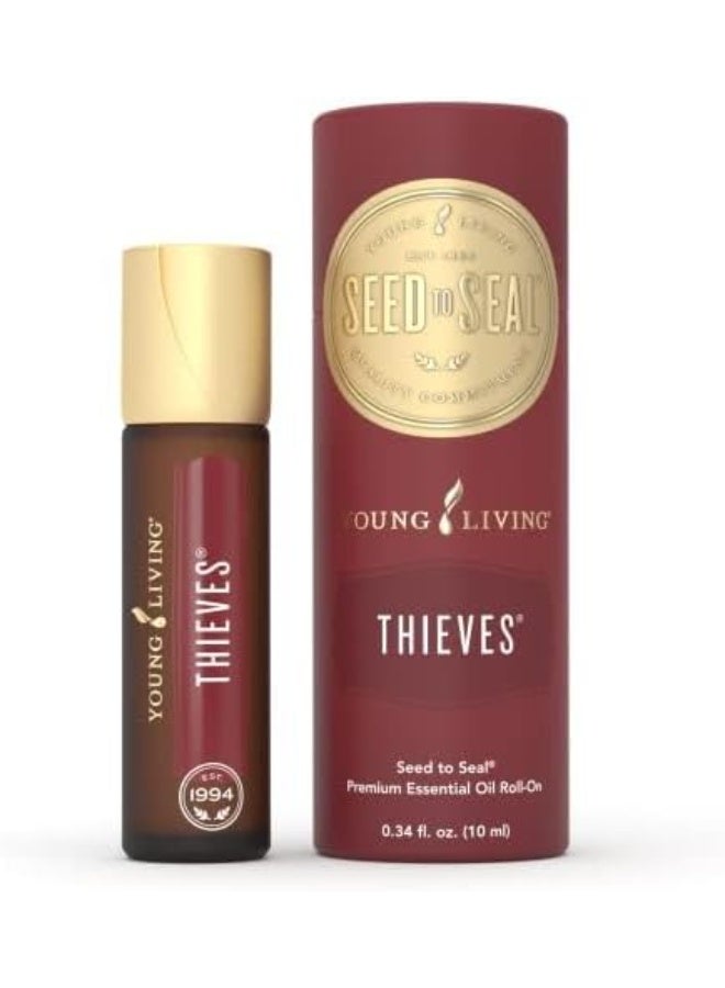Young Living Thieves Roll-On - 10 ml - Pre-Diluted Essential Oil Blend for On-The-Go Application - a Legendary Blend of Essential Oils. Formulated with Clove, Lemon, Cinnamon Bark, Eucalyptus | Essential Oils, Roll-On, Legendary Blend, On-The-Go Application - Image 1