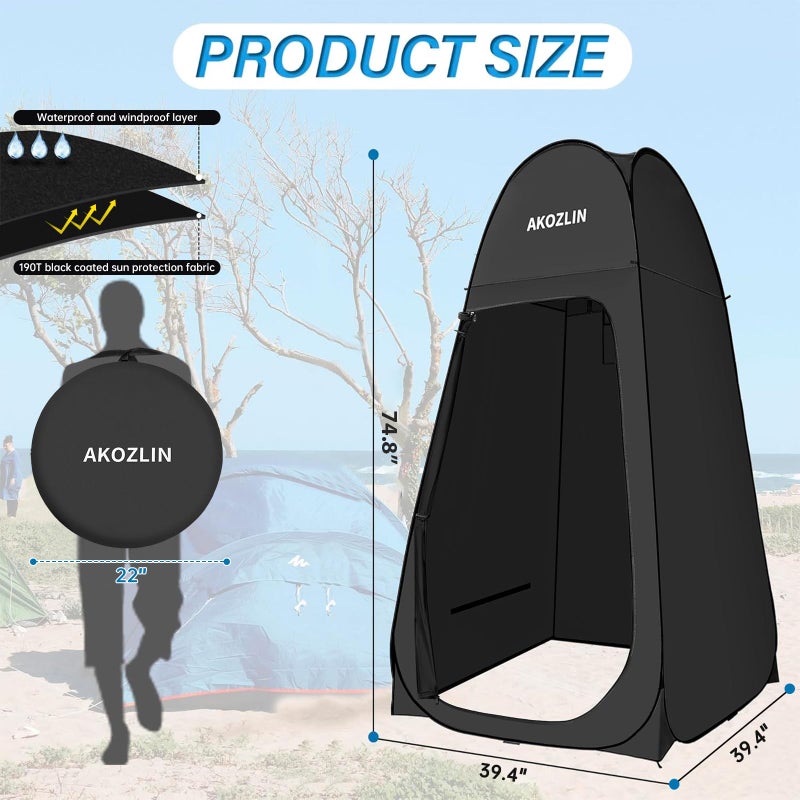 AKOZLIN Portable Pop Up Shower Privacy Shelters Instant Tent Dressing Changing Outdoor Camping Toilet Tent Black - Image 3