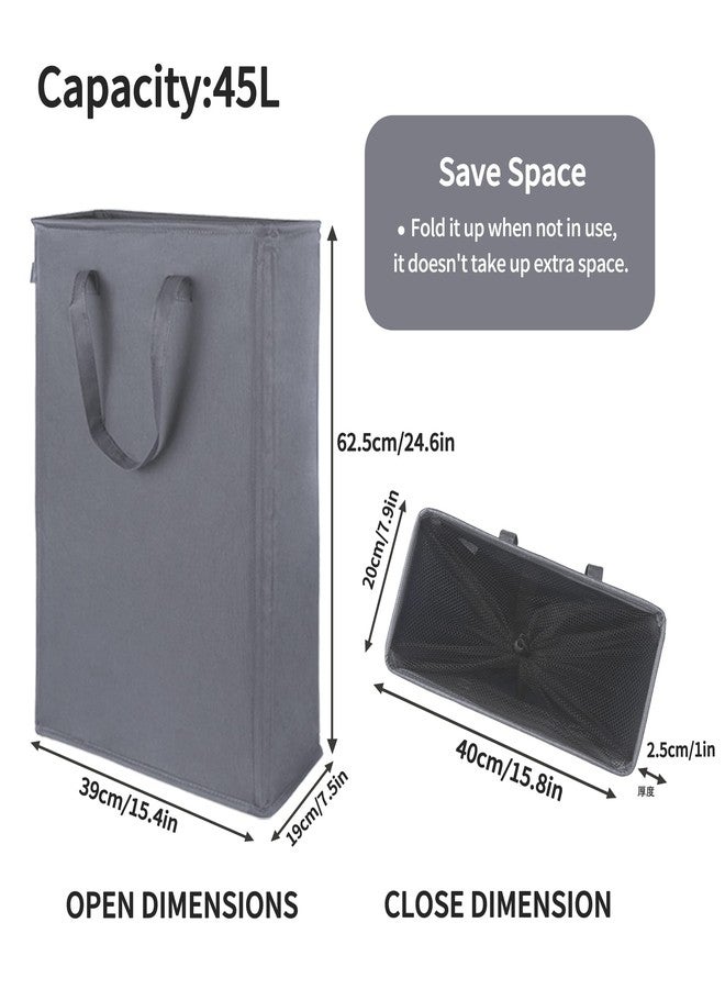 Odonata 45L Slim Laundry Hamper Handles Collapsible Laundry Basket Thin Dirty Clothes Basket Narrow Laundry Bag Foldable Dirty Hamper (Dark Grey) - Image 2