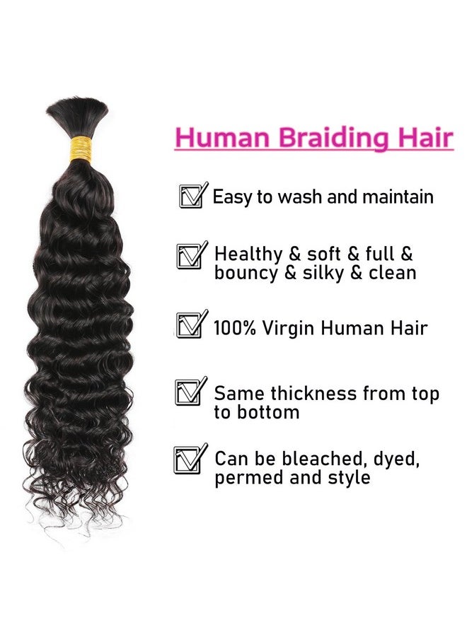 ShowCoco Human Braiding Hair 14Inch Water Wave Bulk Human Hair For Braiding 100G 2Bundlepack No Weft Human Hair Bundles For Braiding Micro Human Braiding Hair For Boho Braids(14Inchnatural Black)  - Image 2