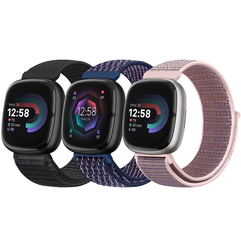 Bcuckood Nylon Loop Compatible with Fitbit Sense 2/Fitbit Sense/Fitbit Versa 4/Fitbit Versa 3 Bands, Women Men Soft Nylon Adjustable Breathable Strap Solo Loop Replacement Wristband - Image 1