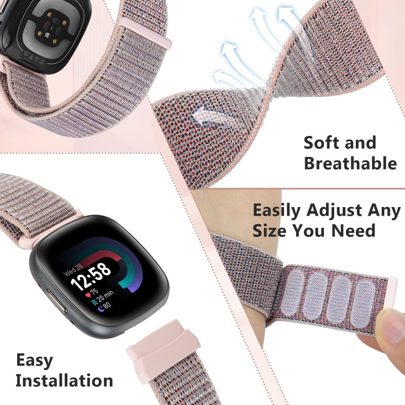 Bcuckood Nylon Loop Compatible with Fitbit Sense 2/Fitbit Sense/Fitbit Versa 4/Fitbit Versa 3 Bands, Women Men Soft Nylon Adjustable Breathable Strap Solo Loop Replacement Wristband - Image 3
