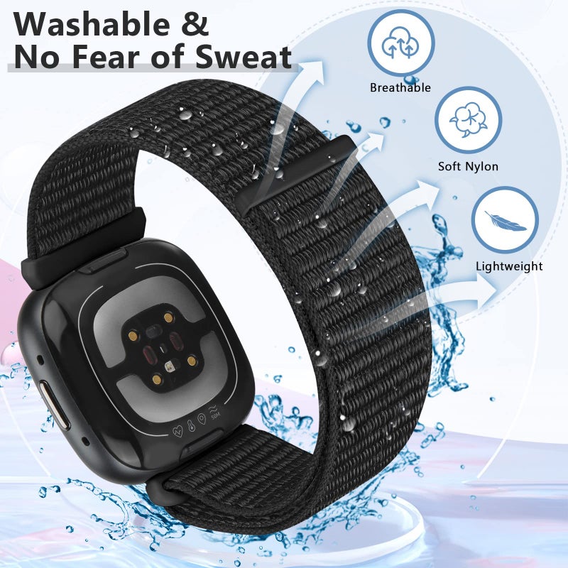 Bcuckood Nylon Loop Compatible with Fitbit Sense 2/Fitbit Sense/Fitbit Versa 4/Fitbit Versa 3 Bands, Women Men Soft Nylon Adjustable Breathable Strap Solo Loop Replacement Wristband - Image 4