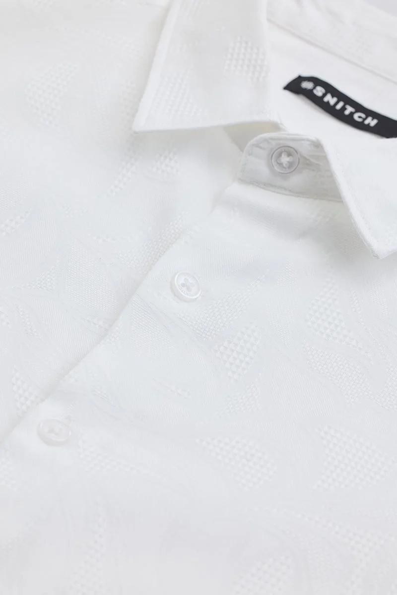 سنيتش White Textured Long Sleeve Slim Fit Formal Shirt
