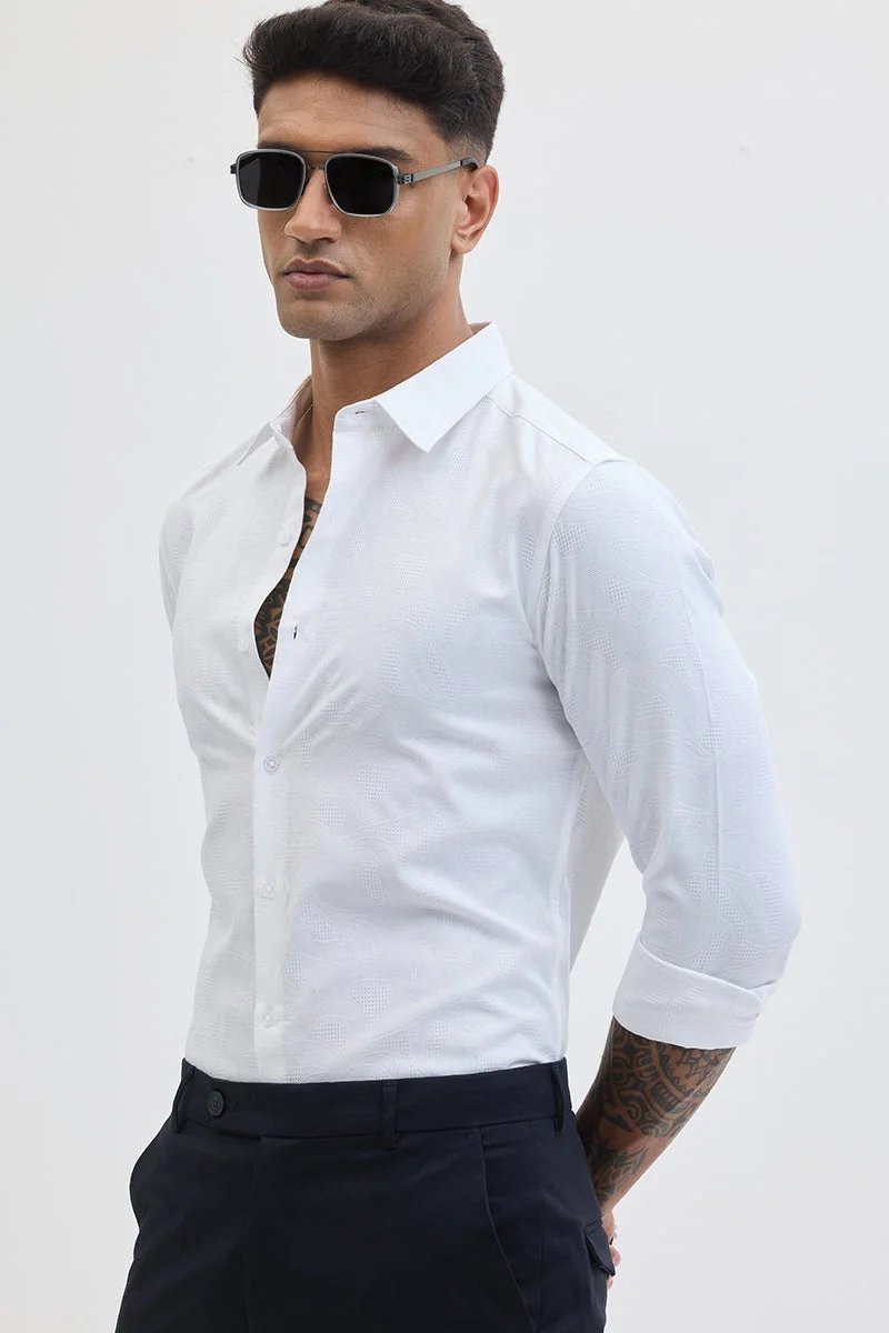 سنيتش White Textured Long Sleeve Slim Fit Formal Shirt