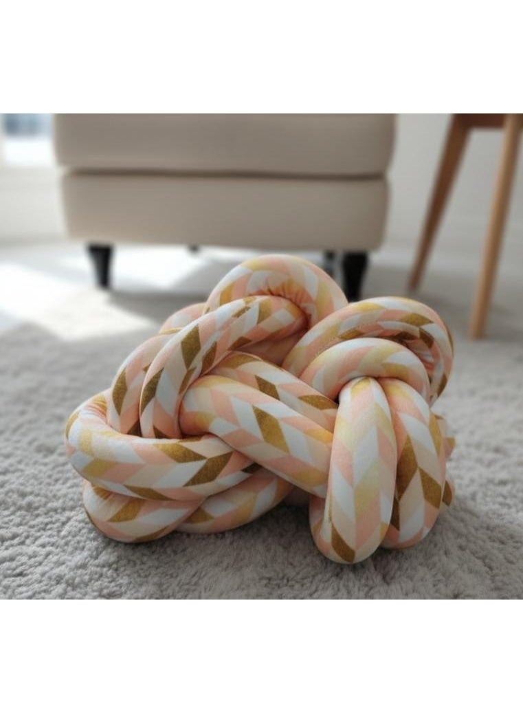 أي كي دي سي وسادة AKDC المزخرفة المضفرة - نسيج قطني فاخر بألوان الخوخ والأبيض والذهبي، 30 سم - Image 2