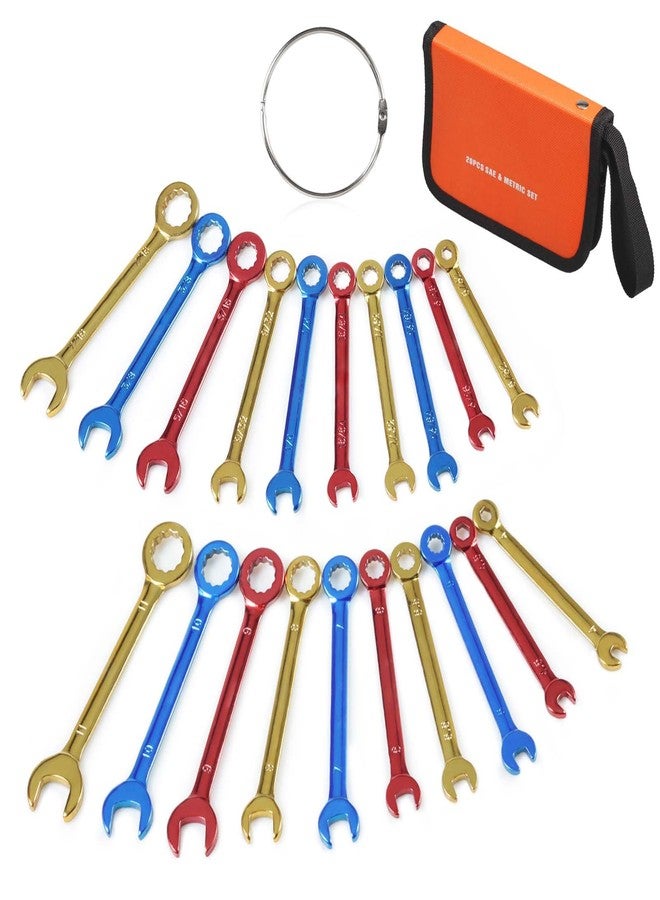 SPEEDWOX 10 Pcs Mini Combination Wrench Set Metric & SAE Color Plated Open and Box End Mini Wrenches Color Coated Midget Wrench Set with Portable Pouch and Large Ring（4-11mm(5/32-7/16"） - Image 1