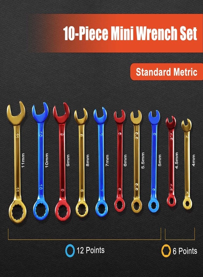 SPEEDWOX 10 Pcs Mini Combination Wrench Set Metric & SAE Color Plated Open and Box End Mini Wrenches Color Coated Midget Wrench Set with Portable Pouch and Large Ring（4-11mm(5/32-7/16"） - Image 3