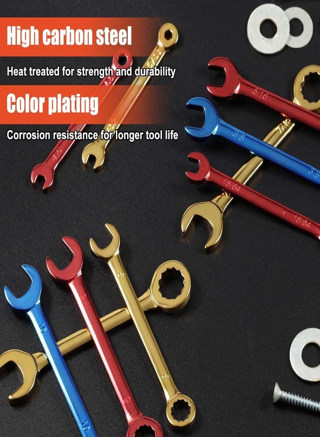 SPEEDWOX 10 Pcs Mini Combination Wrench Set Metric & SAE Color Plated Open and Box End Mini Wrenches Color Coated Midget Wrench Set with Portable Pouch and Large Ring（4-11mm(5/32-7/16"） - Image 4