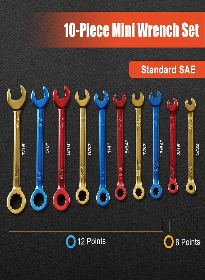 SPEEDWOX 10 Pcs Mini Combination Wrench Set Metric & SAE Color Plated Open and Box End Mini Wrenches Color Coated Midget Wrench Set with Portable Pouch and Large Ring（4-11mm(5/32-7/16"） - Image 2