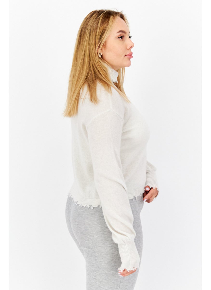 525 America Women Mock Neck Long Sleeves Knitted Sweater, Grey  - Image 4