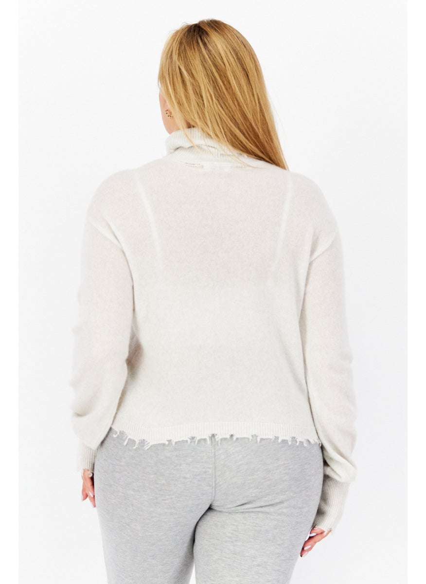 525 America Women Mock Neck Long Sleeves Knitted Sweater, Grey  - Image 2