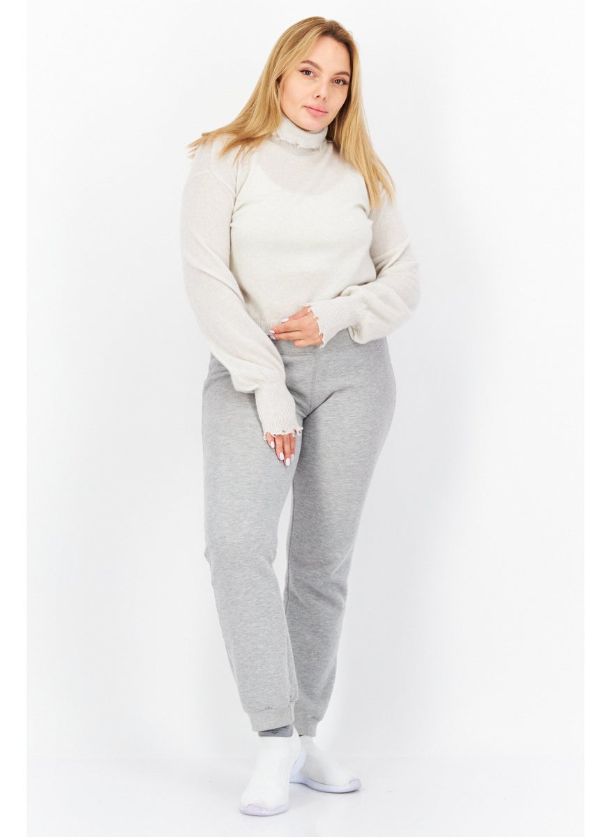 525 America Women Mock Neck Long Sleeves Knitted Sweater, Grey  - Image 3