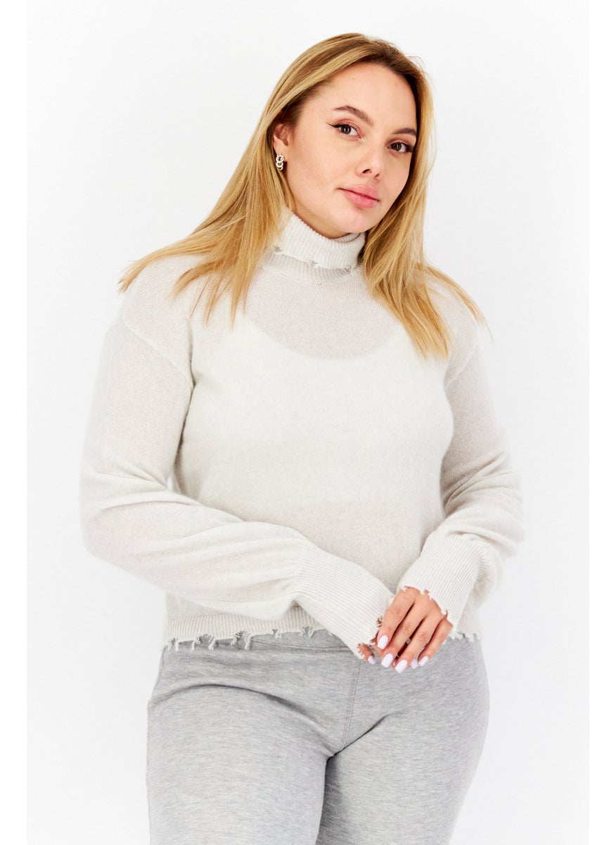 525 America Women Mock Neck Long Sleeves Knitted Sweater, Grey  - Image 1