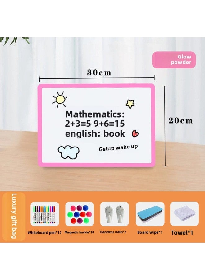Double-sided Magnetic Small Whiteboard Braceable Home Office Notebook Message Children's Graffiti Writing Board Erasable Sketchpad-Color:Noble Gift Package + Pink Double White [wall-mounted]-Specification:20*30  - Image 1