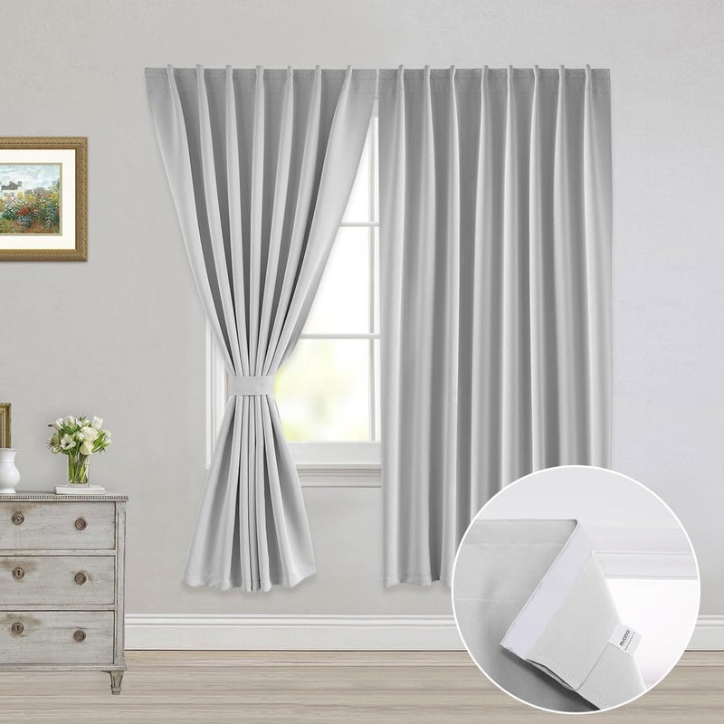 Muamar 2pcs Self Adhesive 100% Blackout Curtains for Bedroom Portable Curtains Easy Install  Rental House Curtains Temporary Curtains White 52"" W X 63"" L - Image 1