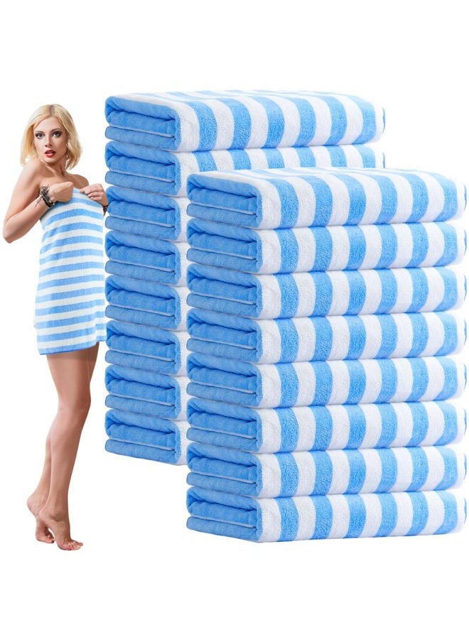SmoothNovelty 16 Pack Microfiber Bath Towels Bulk 27'' x 60'' Oversized Size Bath Towel Highly Absorbent Extra Large Soft Drying for Shower Summer Beach Salon Sport Party (Stripes,Light Blue) - Image 1