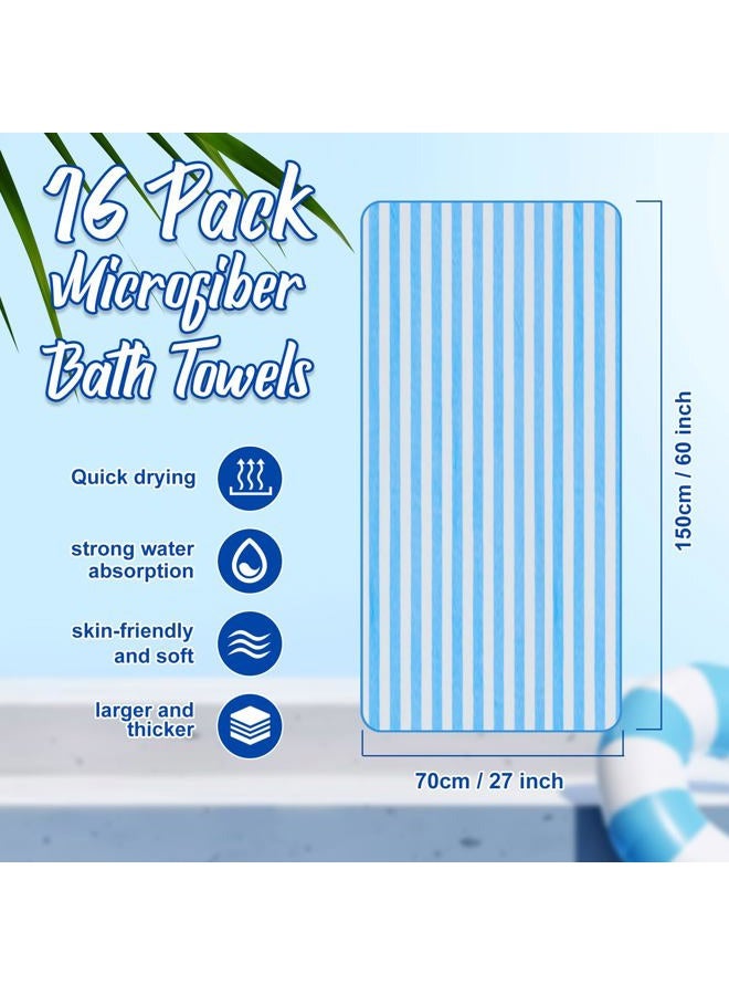 SmoothNovelty 16 Pack Microfiber Bath Towels Bulk 27'' x 60'' Oversized Size Bath Towel Highly Absorbent Extra Large Soft Drying for Shower Summer Beach Salon Sport Party (Stripes,Light Blue) - Image 2