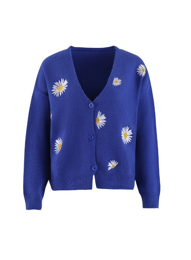 NIBEMINENT Women Knitted Cardigan Floral V Neck Full Sleeve Coat Single Breasted Sweaters Jumpers Open Stitch Autumn Winter - Image 1