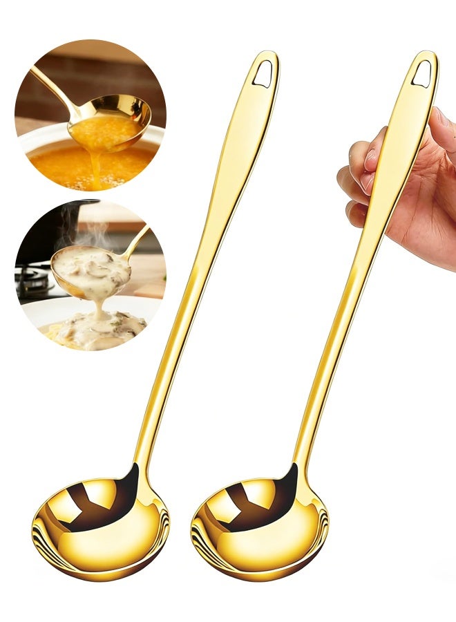 2PCS 10 Inch Gold Stainless Steel Soup Ladle Kitchen Cooking Spoon - Image 1